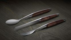 Steak cutlery with spoon walnut