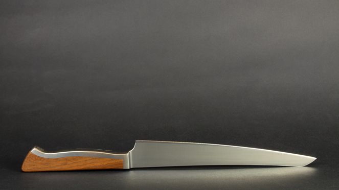 
                    couteau à jambon Caminada avec étui en bois en acier forgé de Solingen