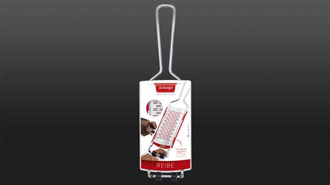 
                    triangle 2-way grater made of stainless steel in sustainable packaging